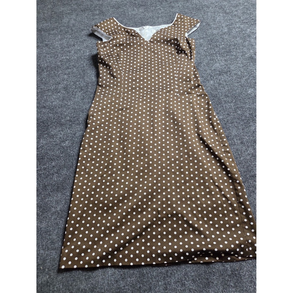 Clues Collections Brown Polka Dot Sheath Dress V-Neck Cap‎ Sleeve Size 8